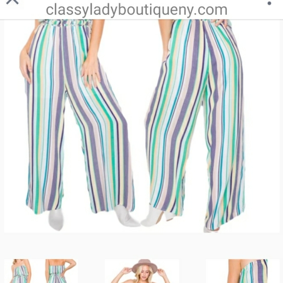 Green Multi Stripe Strapless Lightweight Wide Leg - Picture 4 of 4